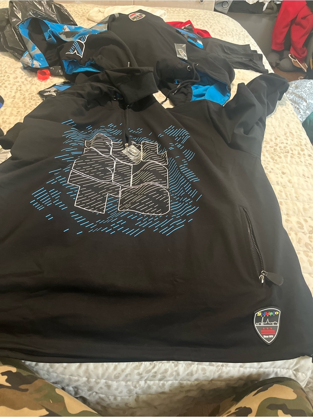 Mens Black & Blue Hooded Pullover Sweatshirt -Salbiato DC high end Designer